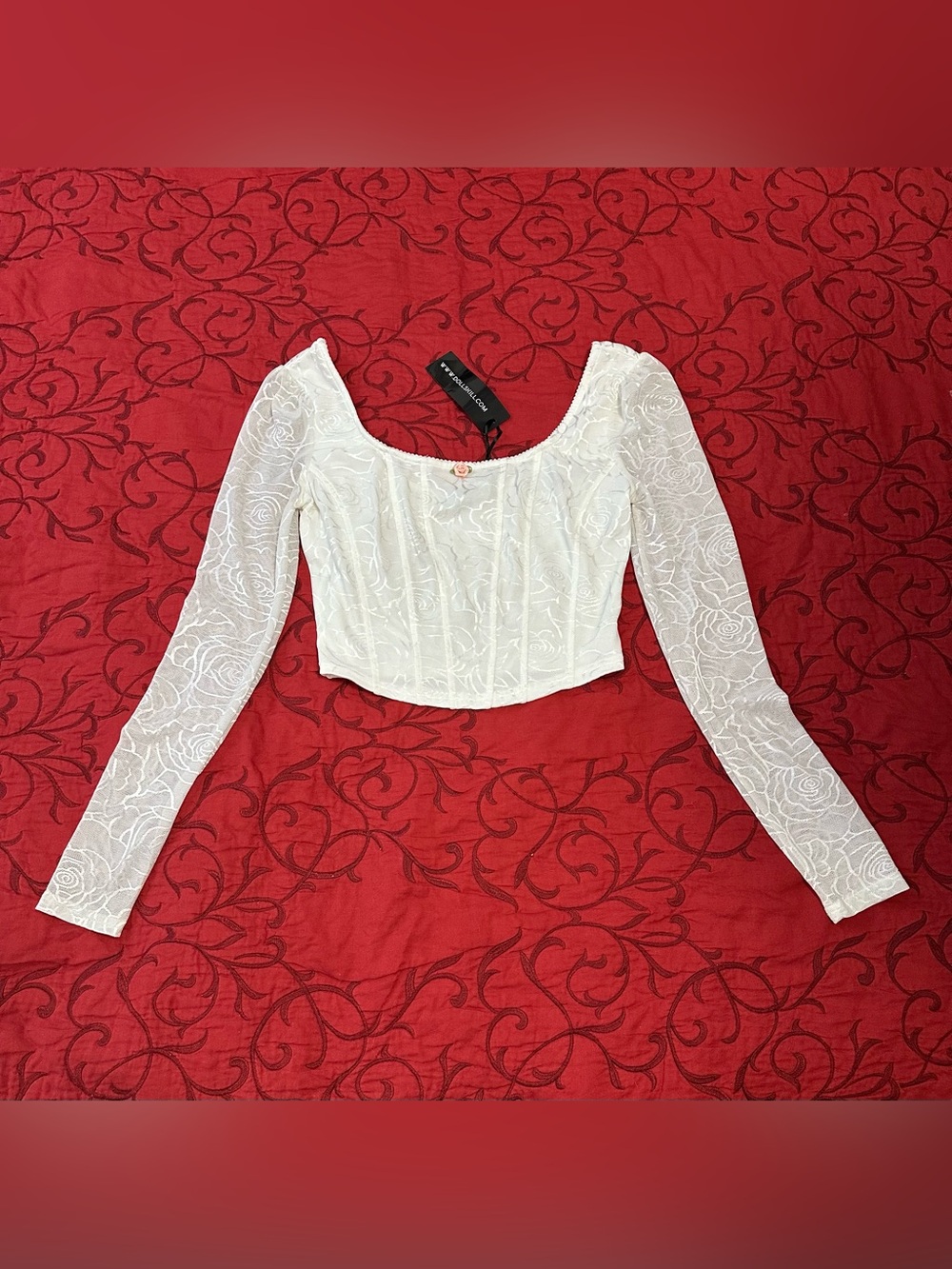 dELiA*s White Lace Long-Sleeve Corset Crop Top
